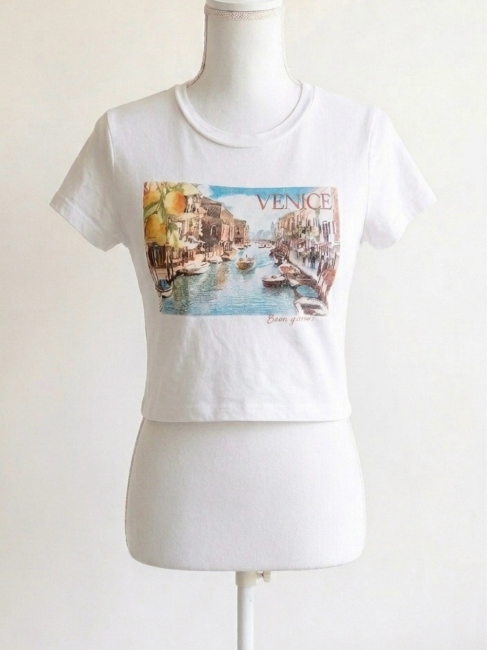 wild fable White Venice Canal Cropped Graphic Short Sleeve Tee